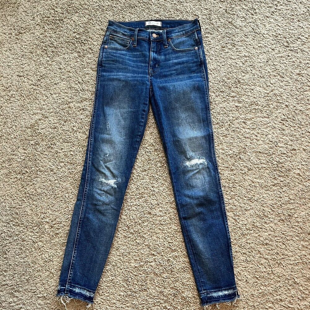 Madewell Womens 9" High Rise Skinny Jeans Size 25 Medium Wash Raw Hem Distressed